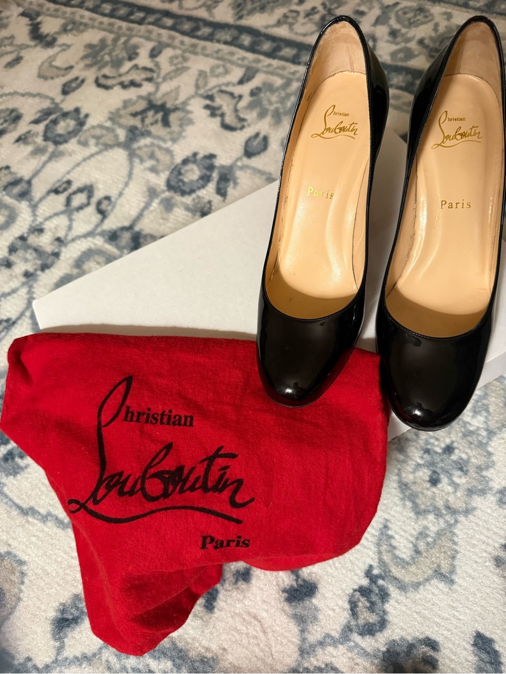 Christian Louboutin Black Patent Leather Round-Toe Pumps